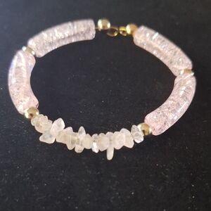 Elegant Pink and Gold Plastic and Gemstone Bracelet